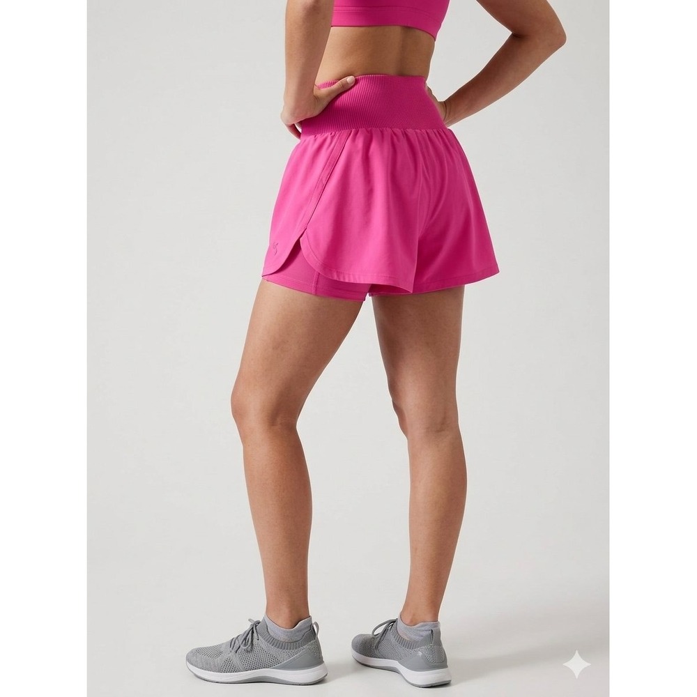 JoyLab Womens Pink High Waisted Ribbed Waist Athletic Shorts with Liner Small